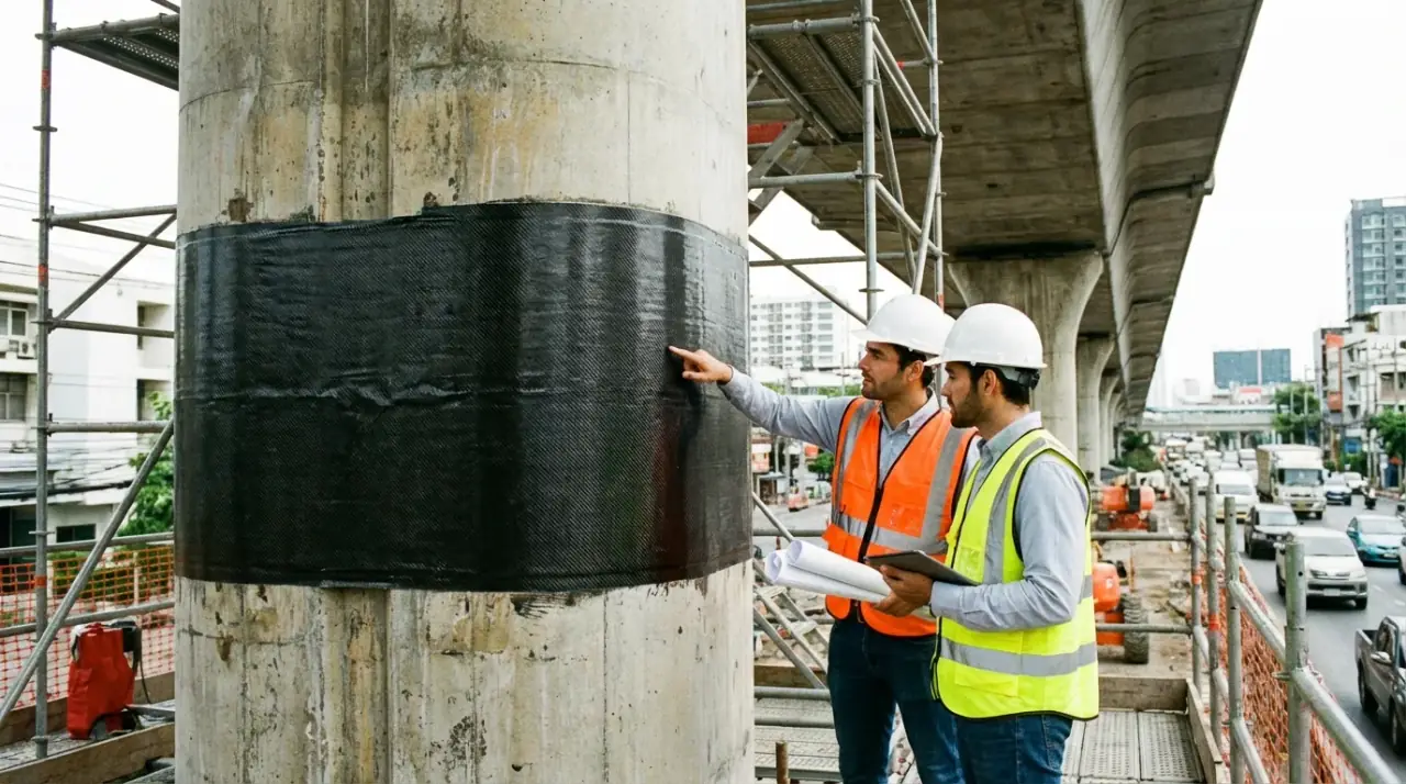 Reinforced concrete structure on a construction site