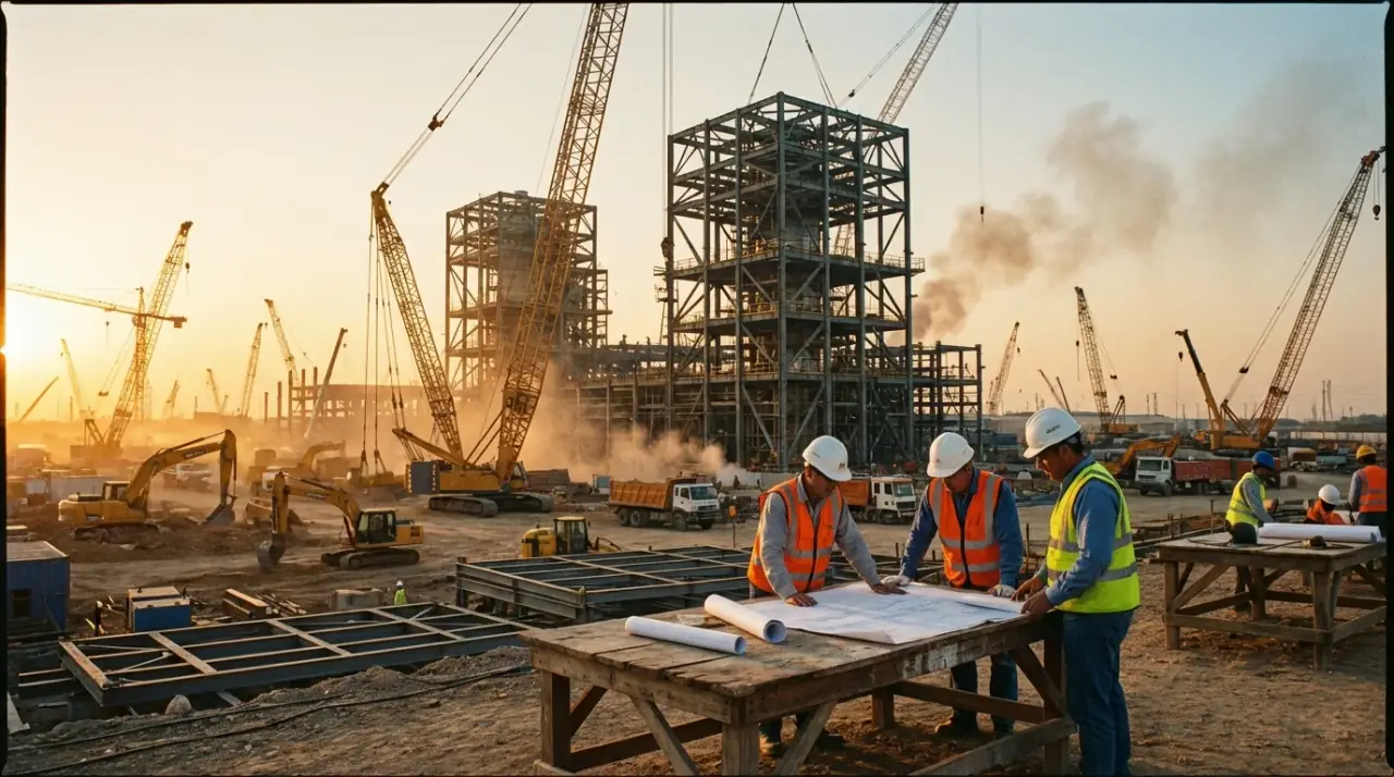 Engineers coordinating an industrial project on site
