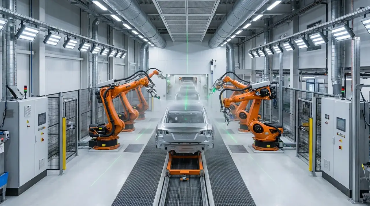 Industrial robots working on an automated production line