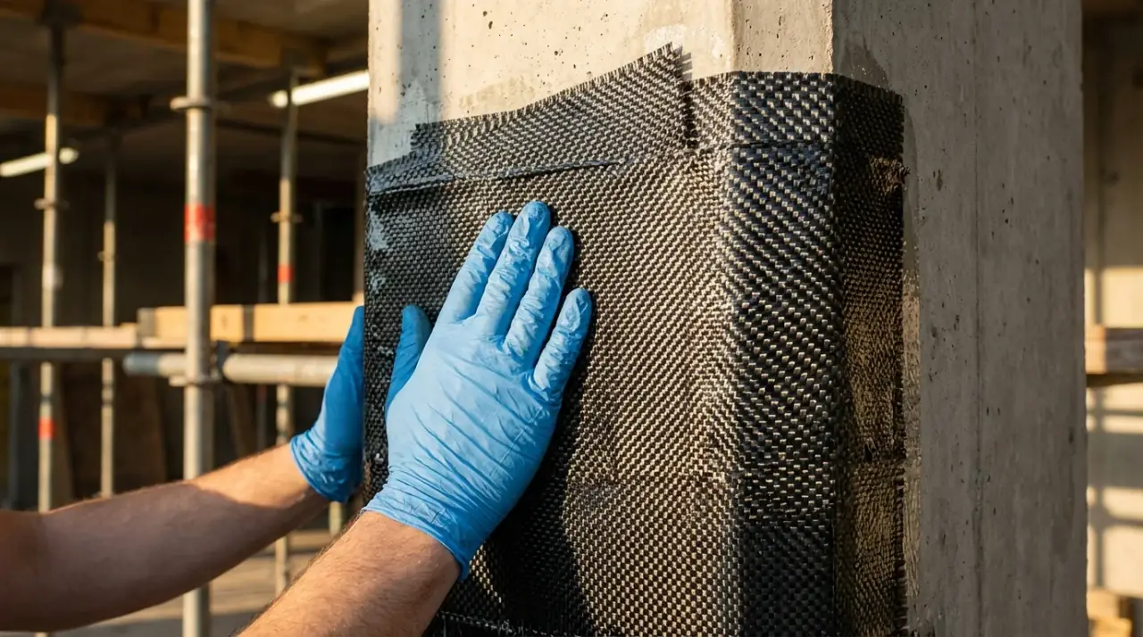 Carbon fiber reinforcement applied to a concrete structure